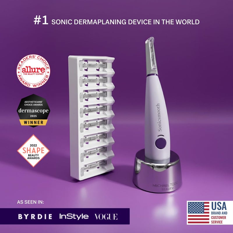 Michael Todd Beauty Sonicsmooth Dermaplane Razor for Women Face + Eyebrow trimmer Dermaplaning System - Peach Fuzz Remover - 8 Weeks of Dermaplaning Blades - Image 2